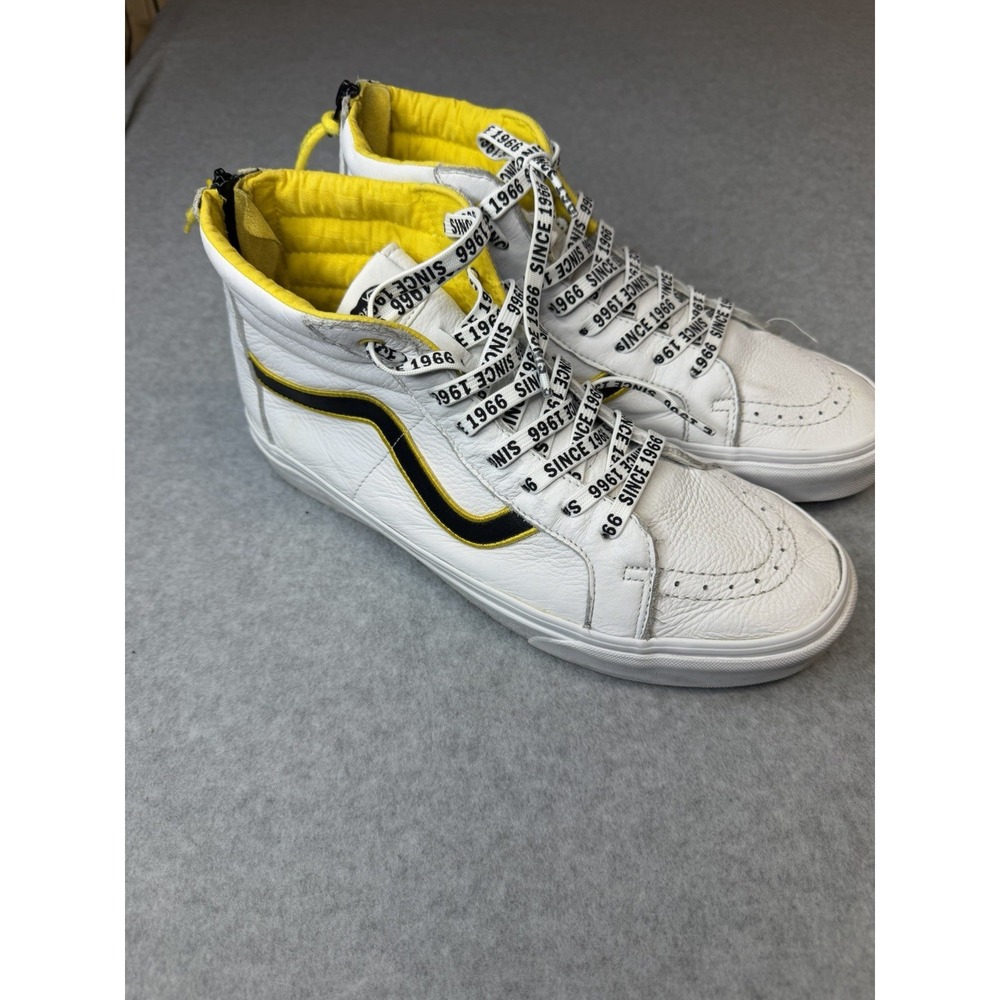 Vans Sk8-Hi Family Reissue Zip Premium - White Leather/Yellow/Black Mens 12 - Picture 3 of 10